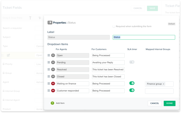 Ticket status properties