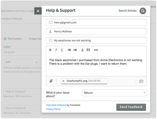 Customer feedback widget 