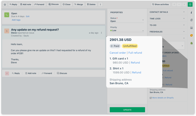 Cancel and refund orders from your helpdesk software