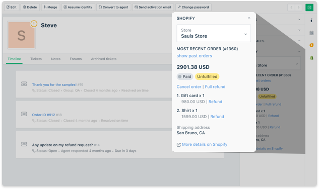 Check the order history from Freshdesk
