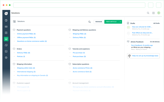 Knowledge base in a helpdesk software