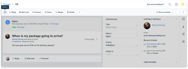 Track ticket activities by adding yourself as watcher 