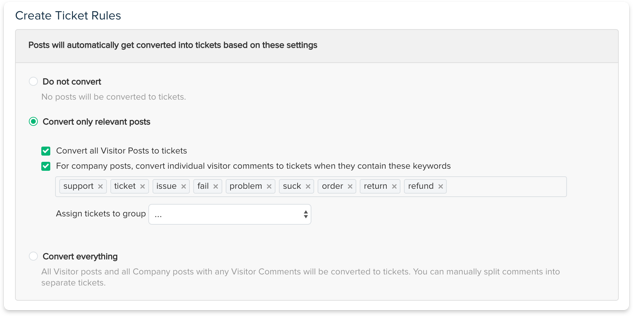 Set rules to convert posts to tickets 
