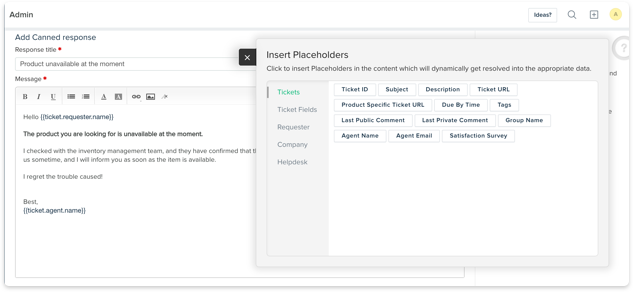 Personalized replies with place holders