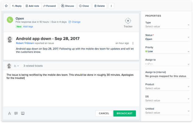 send updates as internal broadcast messages