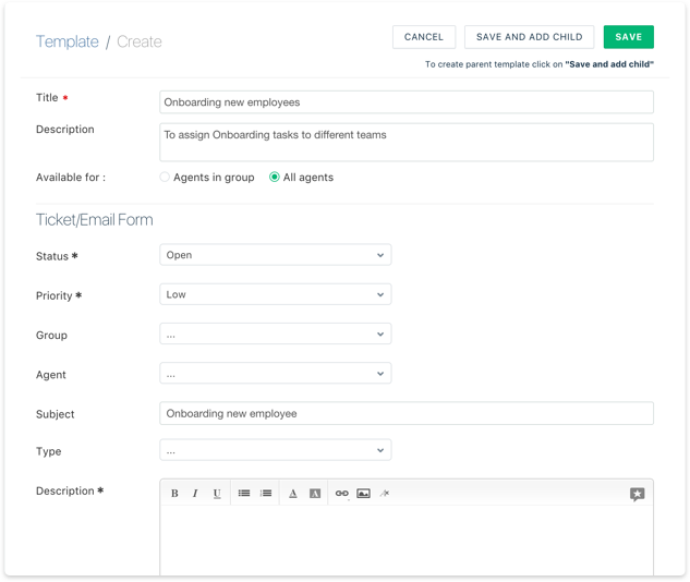 Creating child tickets 